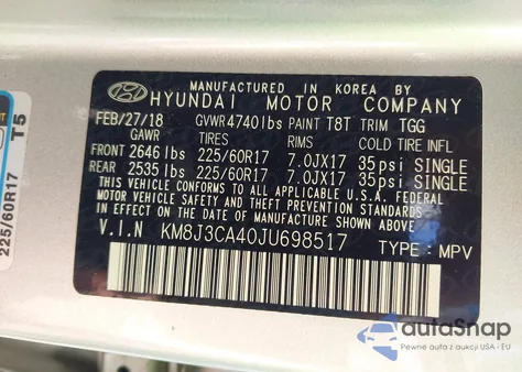 2018 Hyundai Tucson Sel из США, поврежденный, VIN KM8J3CA40JU698517